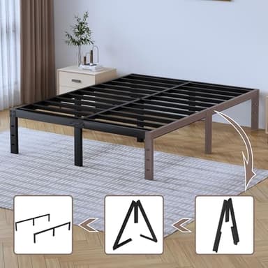 SHOANED Full Metal Bed Frame - 14 Inch Tall Heavy Duty Bedframe Black Basic Steel Slats Platform No Box Spring Needed/Easy Assembly/Noise Free - Image 4