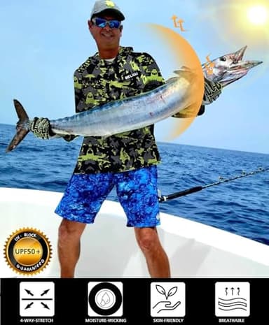 WELIGU Men's UPF 50+ Sun Protection Hoodie Shirt Long Sleeve SPF Fishing Outdoor UV Hiking Lightweight Shirts Green-linxing-L - Image 4