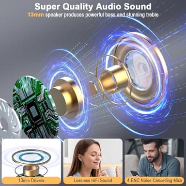 Wireless Earbuds, Bluetooth Headphones V5.4 Stereo Bass Ear Buds with ENC Noise Cancelling Mics,56H Bluetooth Earbuds with LED Display Charging Case, IP7 Waterproof Earphones for Android iOS【2025】 - Image 2