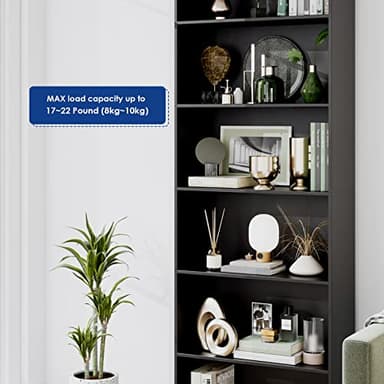 FOTOSOK 6-Tier Open Bookcase and Bookshelf, Freestanding Display Storage Shelves Tall Bookcase for Bedroom, Living Room and Office, Black - Image 6