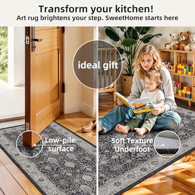 Kitchen Sink Rugs Set 0f 2: Washable Non-Slip Hardwood Floor Mat for Stove Dishwasher Fronts Soft Stain Resistant Carpet for Cooking Area & Fridge Boho Home Decor for High Traffic Area(2x3+2x4,Black) - Image 6