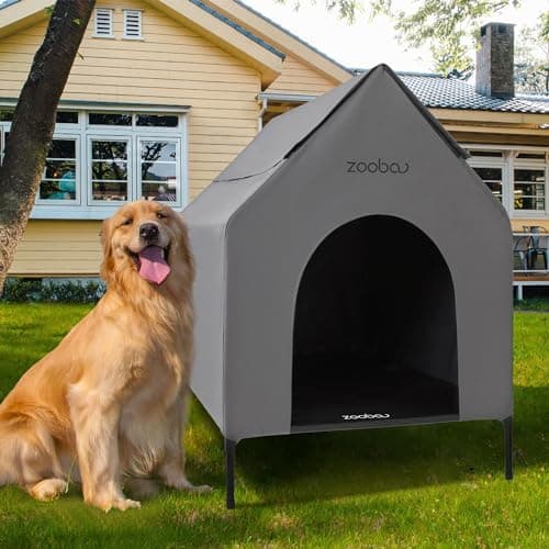 Zooba 36" Large Dog House for Large Dog Indoor or Outside, Weatherproof 600D PVC Outdoor, Featuring Breathable 2x1 Textilene Elevated Dog Bed, Easy Clean（Grey） - Image 1