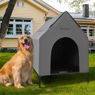 Zooba 36" Large Dog House for Large Dog Indoor or Outside, Weatherproof 600D PVC Outdoor, Featuring Breathable 2x1 Textilene Elevated Dog Bed, Easy Clean（Grey） - Image 1