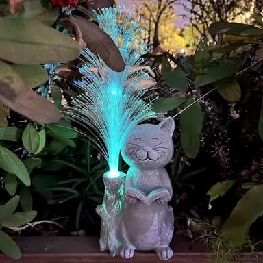 RCTTICUU Cat Solar Garden Statues,Resin Cat Figurine Reading a Book and 7-Color Changing Optical Fiber with Solar Lights, Lawn Decor Outdoor Statue for Patio,Balcony,Yard,Lawn Ornament - Image 9