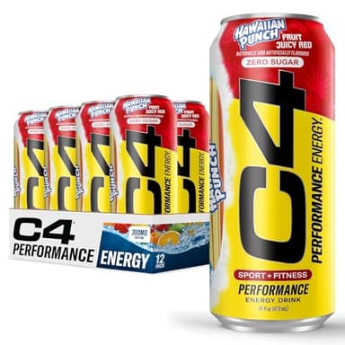 C4 Energy Drink, Hawaiian Punch Fruit Juicy Red, Carbonated Sugar Free Pre Workout Performance Drink with no Artificial Colors or Dyes, 16oz Pack of 12 - Image 1