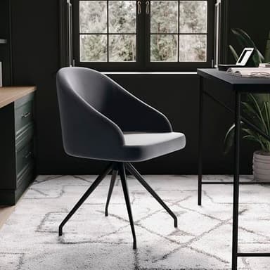 Martha Stewart Sora Stationary Swivel Task Chair with Sloped Arms for Home Office in Gray Velvet with Oil Rubbed Bronze Frame - Image 7