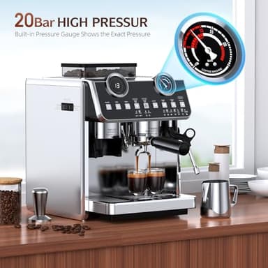 QJA Espresso Machine with Grinder, 20 Bar Pressure Professional Espresso Maker with 30 Grinding Settings, 58mm Portafilte, Anti-scalding Milk Frother Steam Wand for Latte Cappuccino (Stainless Steel) - Image 2