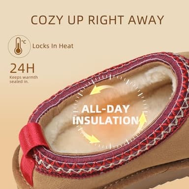 Meik Mangni Women's Slippers Genuine Suede Platform Mini Boots Mens Faux Fur Warm Lining Winter Mules Cozy Warm House Shoes Indoor and Outdoor,Khaki 8.5 US - Image 3