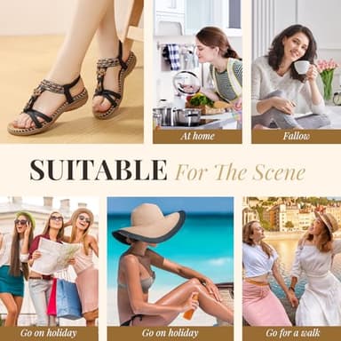 Littleplum Sandals for Women Arch Support Handmade Sandals Women's Summer Beach Sandals Comfort Walking Shoes Bohemian Flip Flops Womens Sandals Black Size 10 - Image 7