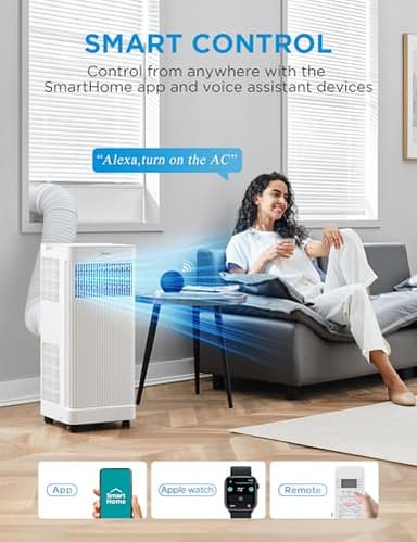 Midea 10,000 BTU ASHRAE (7,100 BTU SACC) Portable Air Conditioner, Smart Control, Cools up to 300 Sq. Ft., with Dehumidifier & Fan mode, Easy- to-use Remote Control & Window Installation Kit Included - Image 2