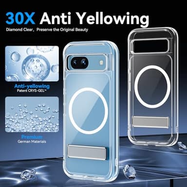 Oneagle Magnetic Clear for Google Pixel 9 Pro XL Case with [Metal Kickstand + Screen Protector],[Fit for MagSafe][30X Anti-Yellow][15FT Military Grade Shockproof] Hard Back Pixel 9 Pro XL Phone Case - Image 4