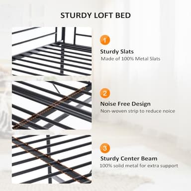 VINGLI Loft Bed Full Size with Flat Rungs for Adults, Kids and Young Teens, No Box Spring Required,Heavy Duty Metal Slat Support - Image 5