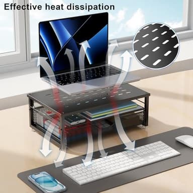 gianotter Computer Monitor Stand Riser, Desk Organizers and Accessories with Drawer, Office Desk Accessories & Workspace Desktop Organizers Storage for Printer Stand (Black) - Image 3