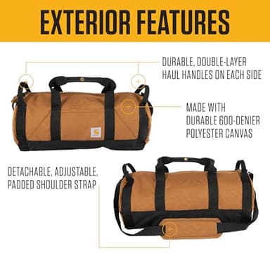 Carhartt Classic Round Duffel with Utility Pouch, Heavy-Duty, Water-Resistant Packable Gear Bag for Jobsite, Gym, and Travel, Port, 25L - Image 2