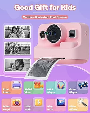 Dylanto Kids Camera Instant Print,1080P Kids Instant Cameras That Print Photos,Christmas Birthday Gifts for Girls Age 3-12,Portable Toy for 3 4 5 6 7 8 9 10 Year Old Girls Boys Pink - Image 2