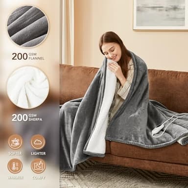 Homemate Electric Heated Blanket Queen Size - 84"x90" Heating Blanket Queen Size Dual Control 1/2/4/6/8 Hours Auto-Off 10 Heat Level Over-Heat Protection Flannel Sherpa ETL Certification - Image 2