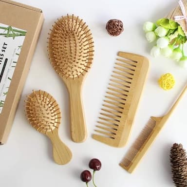 MRD Hair Brush Set, Natural Bamboo Comb Paddle Detangling Hairbrush, Wide-tooth and tail comb No Bristle, suit for Women Men and Kids Thick/Thin/Curly/Dry Hair Gift kit - Image 8