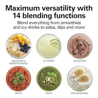 Hamilton Beach Wave Crusher Blender For Smoothies With 40 Oz Glass Jar and 14 Functions, Ice Sabre Blades & 700 Watts for Consistently Smooth Results, Black + Stainless Steel (54221) - Image 2