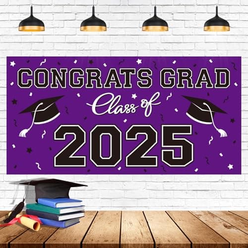 2025 Graduation Party Plastic Backdrop - 65" x 32.7" Congrats Grad Banner in Purple, Large Class of 2025 Decorations, Photography & Grad Party Supplies - Image 1