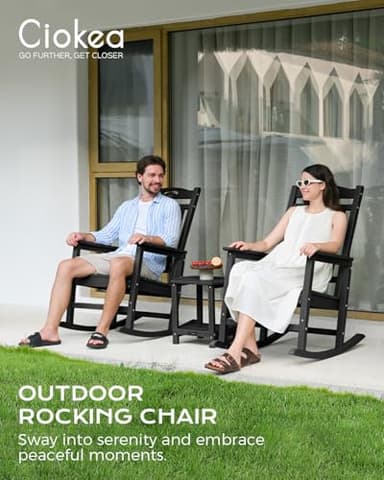Oversized Rocking Chair Outdoor, HDPE Poly Rocking Chair, All Weather Porch Rocker for Deck Patio Balcony, 380lbs, Black - Image 4