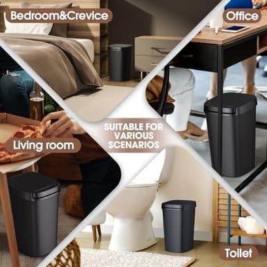 CEROELDA Slim Bathroom Trash Can, 10L/2.6 Gal Plastic Wastebasket with Press Top Lid, Pop-up Lid for Toilet, Office, Bedroom (Black, 1 Pack) - Image 6