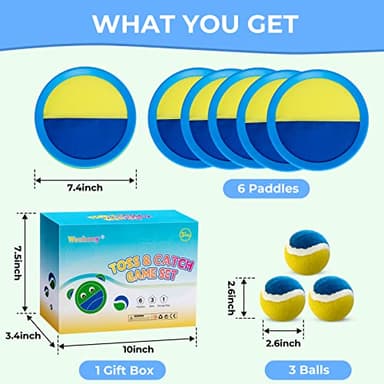 Beach Toys - Kids Toys - Outdoor Games for Kids, Toss and Catch Ball Set with 6 Paddles 3 Balls, Toys for 3 4 5 6 7 8+ Year Old Boys Girls Christmas Birthday Gifts - Image 6