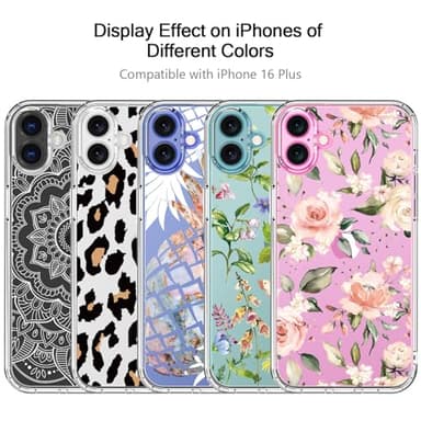 bicol for iPhone 16 Plus Case with Screen Protector, Enhanced Camera Protection, Crystal Acrylic Clear with Fashionable Pattern Designs for Girls Women, Slim Fit Protective Phone Cover, Blue Leaves - Image 5