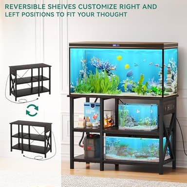 YITAHOME 40-50 Gallon Fish Tank Stand with Power Outlet, 40x18 Inch Metal Aquarium Stand with 3-Tier Adjustable Storage Shelves and Hooks, 700LBS Capacity, Black - Image 6