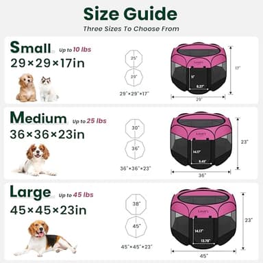 Love's cabin Pet Puppy Dog Playpen, Small Dog Tent Crates Cage Indoor/Outdoor, Portable Playpen for Cat, Foldable Pop Up Dog Kennel Playpen with Carring Case, Removable Zipper Top, Pink - Image 2