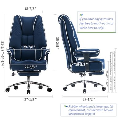 EXCEBET Big and Tall Office Chair 400lbs Wide Seat, Leather High Back Executive Office Chair with Foot Rest, Ergonomic Chairs Lumbar Support for Lower Back Pain Relief (Mesh Dark Blue) - Image 2
