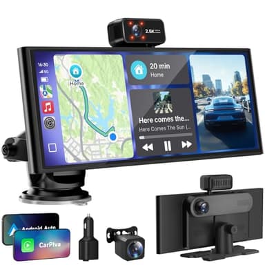 CarPlay Screen for Car Tablet Android Auto Smart Screen for Car, Portable Car Play with 3 Channel 3K Dash Cam,10.26” Wireless Display with FM Radio Stereo Bluetooth 5.2, 32GB TF Card Black - Image 1