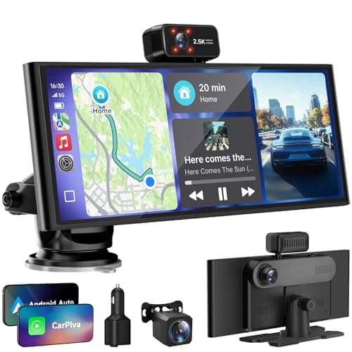 CarPlay Screen for Car Tablet Android Auto Smart Screen for Car, Portable Car Play with 3 Channel 3K Dash Cam,10.26” Wireless Display with FM Radio Stereo Bluetooth 5.2, 32GB TF Card Black