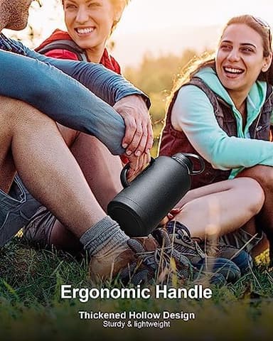 Trebo 64 oz Water Bottle Insulated with Handle, Half Gallon Stainless Steel Metal Large Water Jug, Travel Flask with Straw Spout Lid, Wide Mouth Mug with Carry Pouch, Keep Cold Hot, Black - Image 5