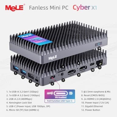 MeLE Mini PC Cyber X1 - N150 Fanless PC, 16GB RAM, 512GB Storage, 2.4/5G Wi-Fi, Full-Functional USB-C Mini Computers, 4K Triple Display Desktop on Home, Office, Education, Astrophotography - Image 2
