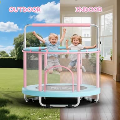 FitinOne 55" Toddler Mini Trampoline for Kids, Indoor Outdoor Toys with Swing, 440lbs Baby Kids Trampoline, Gymnastics Bar, Birthday Gifts for Boy Girl Age 1-8 - Image 2