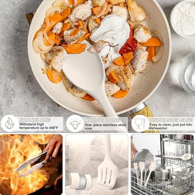 Silicone Kitchen Cooking Utensils Set, Umite Chef 22Pcs Heat Resistant Kitchen Utensils, Spatula, Spoon, Whisk, Dishwasher Safe Kitchen Utensil Gadgets Tools Set for Nonstick Cookware(Khaki) - Image 4