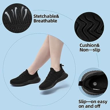 PPQ Womens Slip On Walking Shoes，Memory Foam Lightweight Comfort Casual Workout Shoes,Yoga Or Tennis Or Running Sneakers Black 6 - Image 2