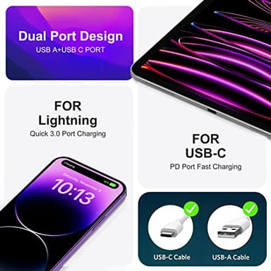 3 Pack USB C Wall Charger, 20W Durable Dual Port QC+PD 3.0 Power Adapter, Double Fast Plug Charging Block for iPhone 13/14/15/16/16 Pro/Pro Max/Plus, XS/XR/X, Watch Series 8/7 Cube，White - Image 4