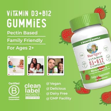 MaryRuth Organics Vegan Vitamin D3 + Vitamin B12 Gummies | 2 Month Supply | Supports Bone Health | Immune Support Supplement | Energy Supplements | Methyl B12 Vegan Non-GMO Gluten Free | 60 Servings - Image 8