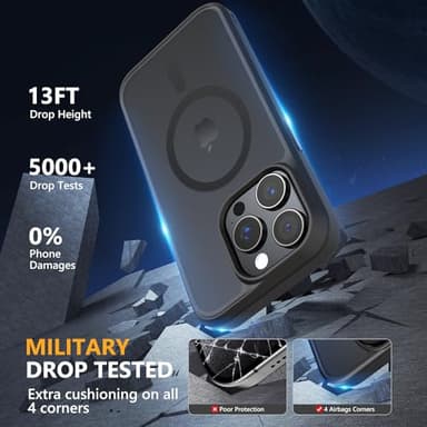 MOCCA Strong Magnetic for iPhone 14 Pro Case, [Compatible with Magsafe][13FT Military Drop Protection] Slim Translucent Matte Shockproof Case for iPhone 14 Pro Phone Case 6.1'', Black - Image 4