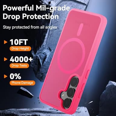 Hualele Magnetic for Samsung Galaxy S24 Plus Case & S25 Plus Case, Compatible with MagSafe, Military Grade Drop Protection Slim Translucent Shockproof with Anti-Fingerprint Phone Case,Rose Red - Image 3