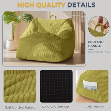 MAXYOYO Bean Bag Chair, Floor Sofa with Handle, Bean Bag Chairs for Adults and Kids, Teens Living Room Bean Bag, Accent Sofa Chair with Pocket for Gaming Reading Relaxing - Image 4