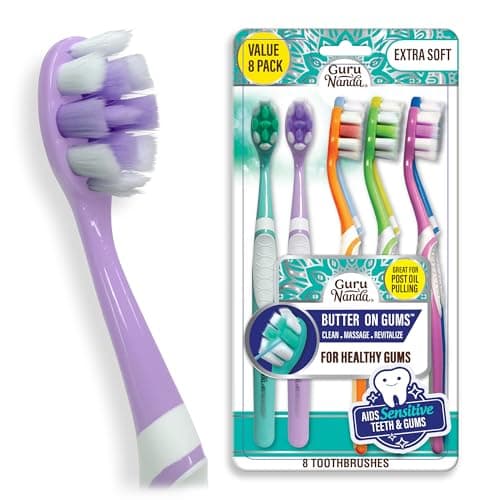 GuruNanda Butter On Gums Toothbrush, ADA Accepted, with 8000+ Ultra Soft Softex Bristles for Sensitive & Receding Gums, Perfect for Whiter Teeth, 8 Ct - Image 1