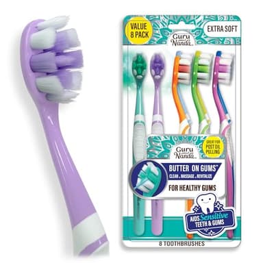 GuruNanda Butter On Gums Toothbrush, ADA Accepted, with 8000+ Ultra Soft Softex Bristles for Sensitive & Receding Gums, Perfect for Whiter Teeth, 8 Ct - Image 1