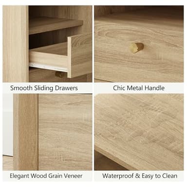 FORTUNETEC Nightstand with Charging Station, Mid Century Modern Nightstand with Wood Grain Texture, Boho End Table with Drawers Storage, Bedside Table for Bedroom Living Room Office, White Oak - Image 5