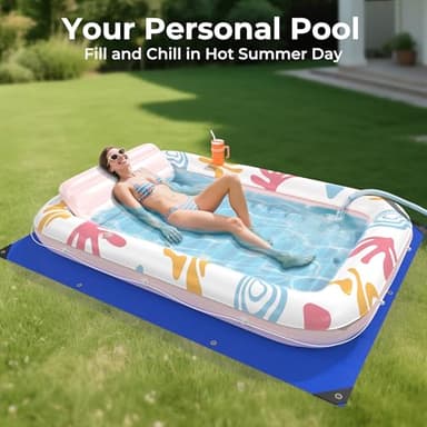 Inflatable Tanning Pool Lounger Float with Protection Tarp,70" x 46" Pool Floats Adult w/Pillow,6 in 1 Suntan Tub Floatie,Sunbathing Water Bed Lounge Blow Up Kids Ball Pit Party Gifts-Pink Champagne - Image 4