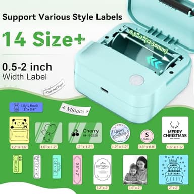 Miouca Label Maker Machine with Tape - 14 Sizes Mini Sticker Printer Bluetooth Label Printer for Home Office Organization, Portable Thermal Sticker Maker Print Pod with Multiple Templates for Phone - Image 2