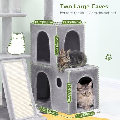 Globlazer Cat Tower for Indoor Adult Cats, 50-inch Heavy Duty Cat Tree for Big Cats, Cat Tree House with Extra-Large Padded Platform, Sisal Scratching Board, 2 Large Condos, F50, Light Grey - Image 5