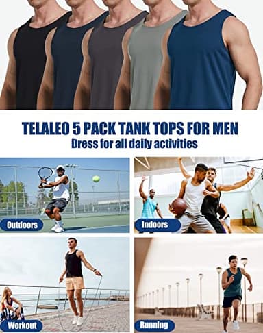 TELALEO 5 Pack Men's Workout Tank Tops Sleeveless Mesh Muscle Gym Shirt Quick Dry Black/Gray/Charcoal/Navy/Blue M - Image 5