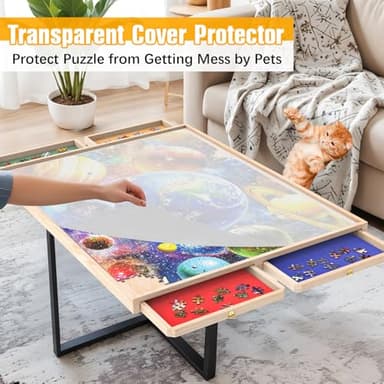 1500 Piece Puzzle Board with Drawers Rotatable 360-Degree Wheels and Cover 34'' x 26'' Wooden Jigsaw Puzzle Table Puzzle Storage Organizer Portable Lightweight Design (No Lazy Susan) - Image 3